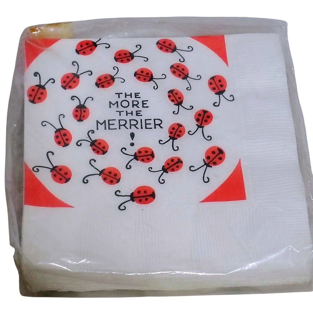 Amscan Ladybug Beverage Napkins The More The Merrier 12 Count 3 Ply Made in USA‎